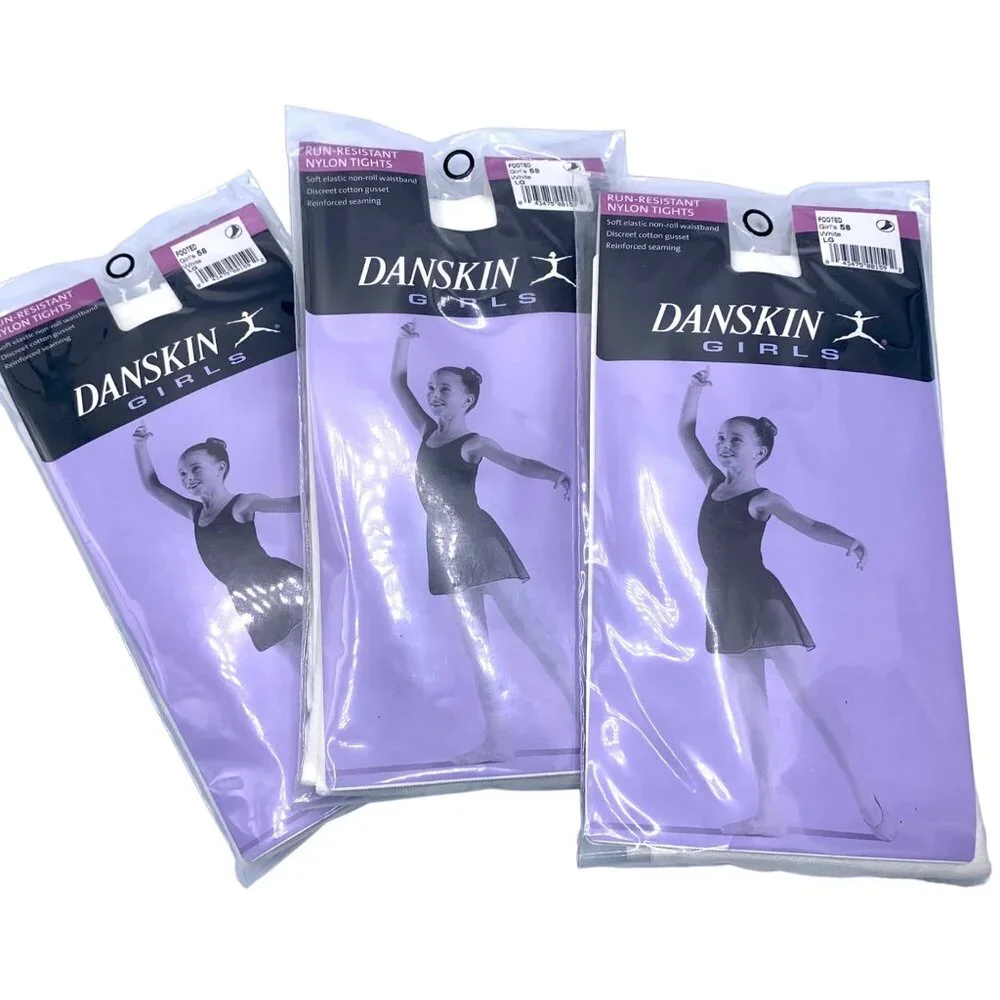 Danskin Girls Dance Skate Tights Pack of 3 Snowflake Angel White 58 Size I, 6X-7